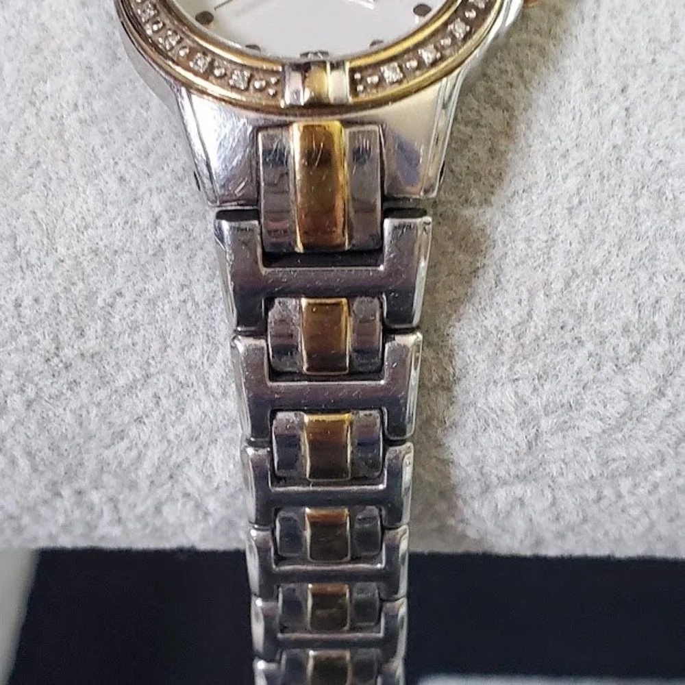 Bulova Womens Two Tone Diamond Accent Watch White Dial Roman Numeral 98R107